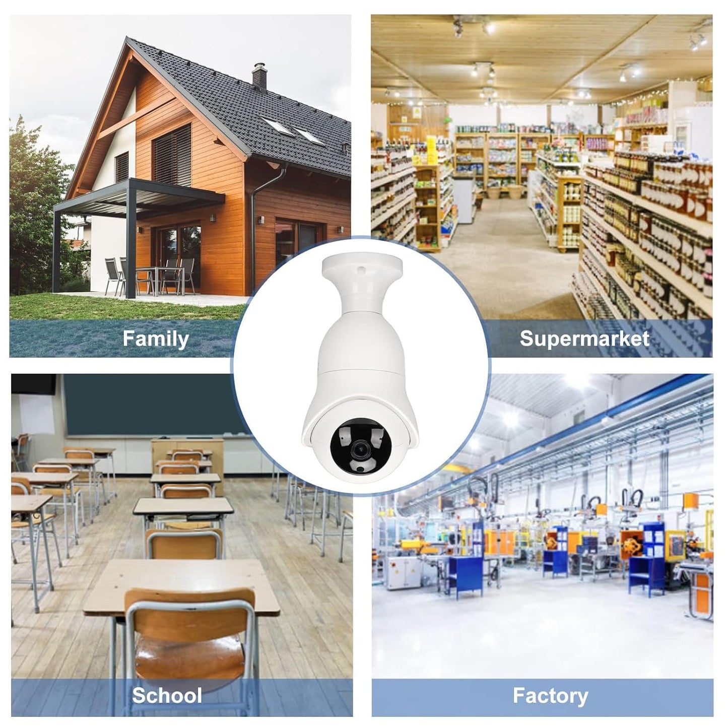 360° Panoramic Security Camera Light Bulb, E27 WiFi Smart Surveillance Camera with Night Vision, Motion Detection, Two-Way Audio, Cloud Storage Support