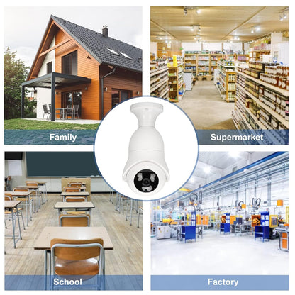 360° Panoramic Security Camera Light Bulb, E27 WiFi Smart Surveillance Camera with Night Vision, Motion Detection, Two-Way Audio, Cloud Storage Support