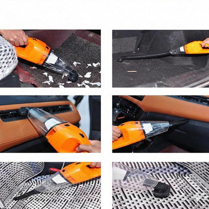 Portable Car Vacuum Cleaner, Wet and Dry, 12V DC, Orange, with Multiple Attachments and Extension Hose