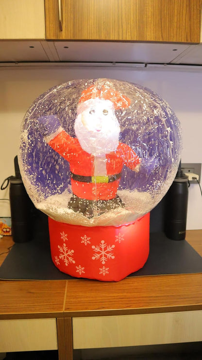 Giant Inflatable Christmas Snow Globe, 60x40 cm, Self-Inflating Indoor Outdoor Holiday Decoration with Santa Design, Red Base with Snowflake Pattern