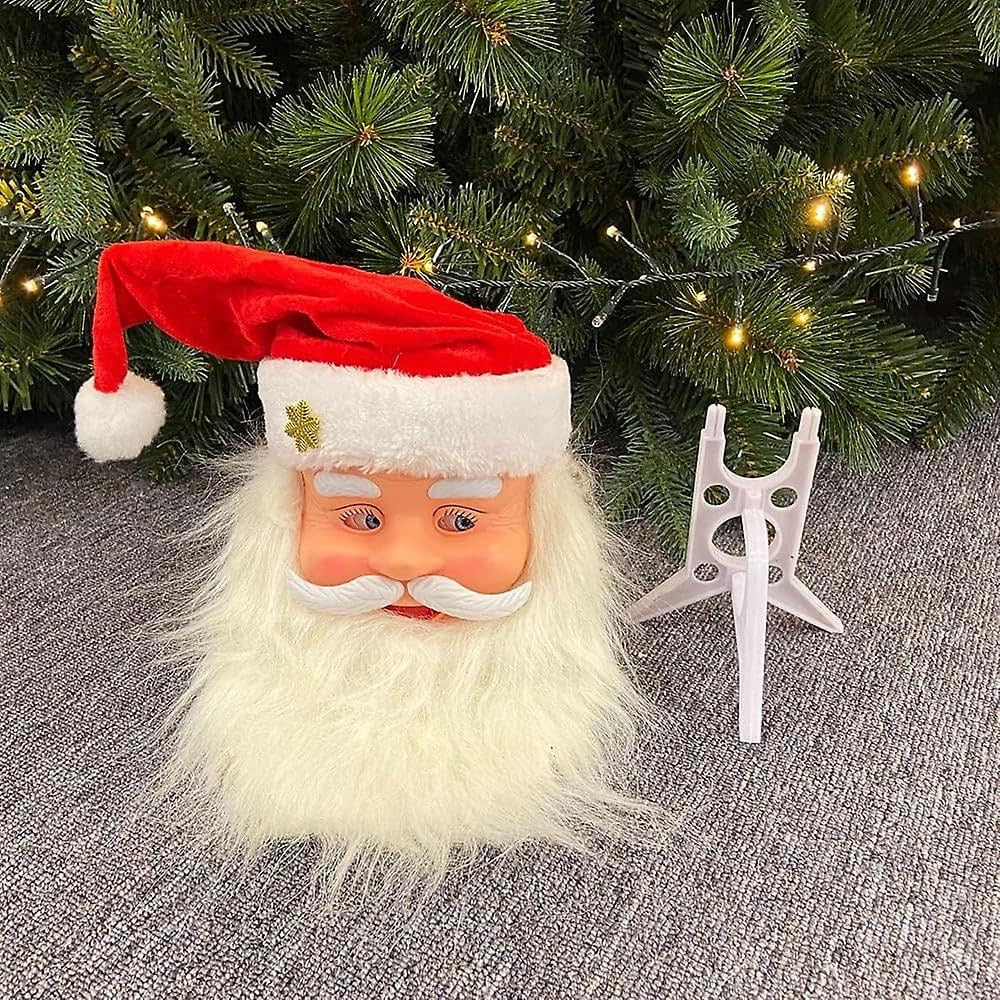 Electric Musical Santa Claus Head with Moving Eyes and Cap, Battery Operated Christmas Decoration, Plays Jingle Bell Song, 28x13x20cm, Red and White