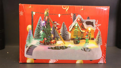 Christmas Village LED Musical Scene with Santa, Illuminated Holiday Decoration with Christmas Tree, Snow Base, 24 x 15 cm
