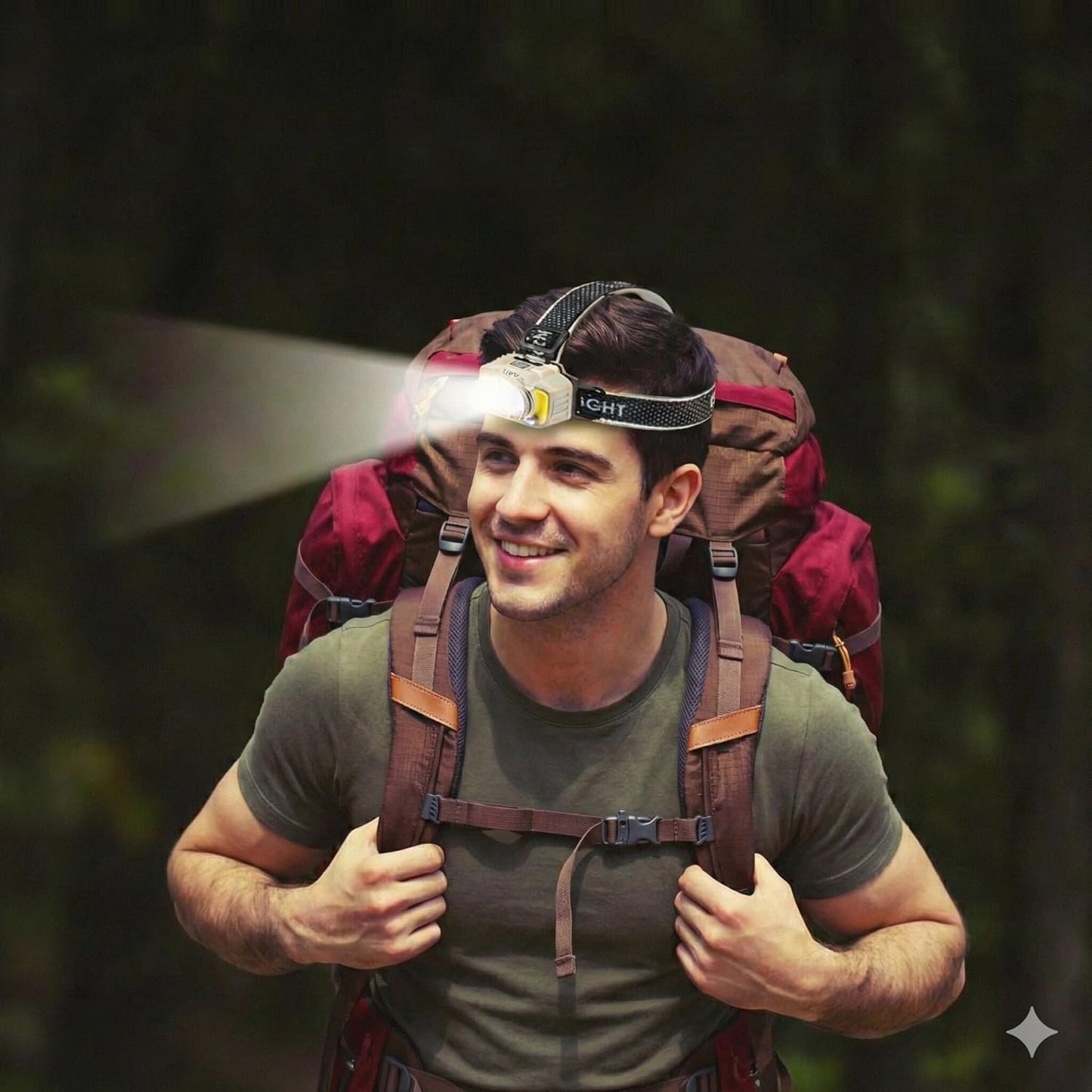 Rechargeable LED Headlamp with COB Side Lights, High-Performance Hands-Free Flashlight for Camping, Hiking, Running, Outdoor Activities