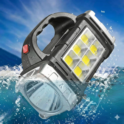 Solar Multifunctional Searchlight, Rechargeable LED Portable Spotlight with Tripple Light Modes, Waterproof Emergency Flashlight with Handle