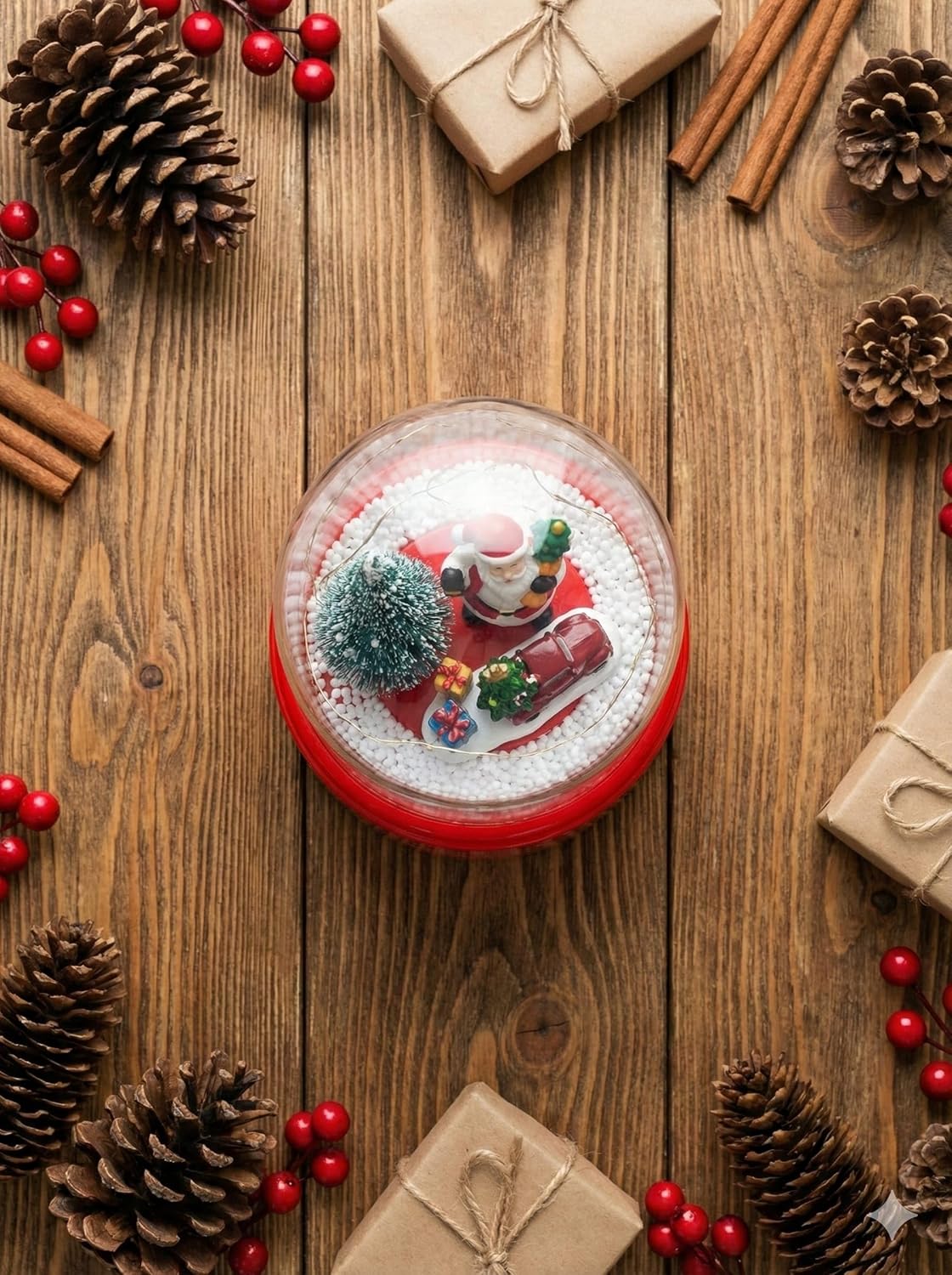 Christmas Santa Snow Globe with Red Vintage Truck, Glass Dome Holiday Decoration, Festive Snowflake Base, Winter Scene with Christmas Tree, Home Decor